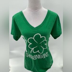 🌺 3/$15 Shamrock Shenanigans St. Patrick's Day Women's Green Deep V-Neck NWOT